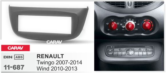 Carav 11-687 | 1DIN переходная рамка RENAULT Twingo 2007-2014, Wind 2010-2013