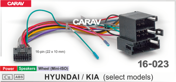 Carav 16-023 | разъем 16-pin Hyundai, Kia выборочн. модели (Питание + Динамики + Руль Mini-ISO)