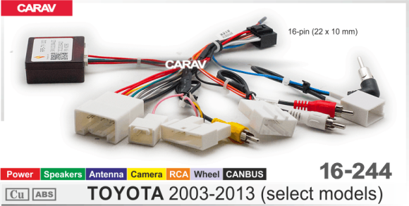 Carav 16-244 | разъем 16-pin Toyota 2003-2013 выборочн. модели (Питание + Динамики + Антенна + Руль + USB + RCA + CANBUS)