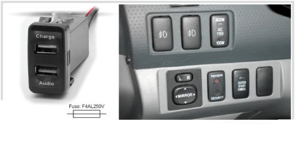 USB разъем в штатную заглушку TOYOTA (2 порта: аудио + зарядное устройство) (Carav 17-103) USB разъем в штатную заглушку TOYOTA (2 порта: аудио + зарядное устройство) (Carav 17-103)