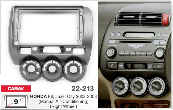 Carav 22-213 | 9" переходная рамка Honda Fit, Jazz 2002-2008 (без климат-контроля, руль справа) темно-серая Carav 22-213 | 9" переходная рамка Honda Fit, Jazz 2002-2008 (без климат-контроля, руль справа) темно-серая