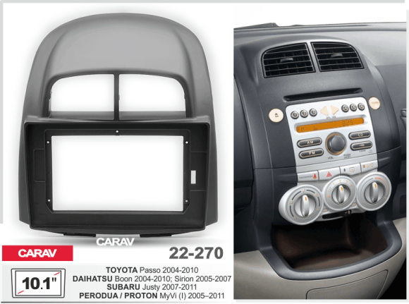 Carav 22-270 | 10.1" переходная рамка Subaru Justy 2007-2011, Toyota Passo 2004-2010