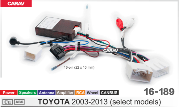 Carav 16-189 | разъем 16-pin Toyota 2003-2013 выборочн. модели (Питание + Динамики + Антенна + Руль + USB + Усилитель + RCA + CANBUS)