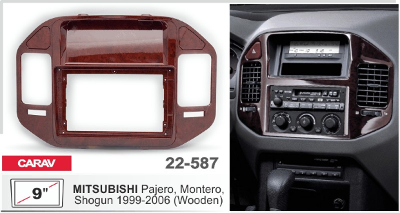 Carav 22-587 | 9" переходная рамка MITSUBISHI Pajero, Montero, Shogun 1999-2006 (wooden) Carav 22-587 | 9" переходная рамка MITSUBISHI Pajero, Montero, Shogun 1999-2006 (wooden)